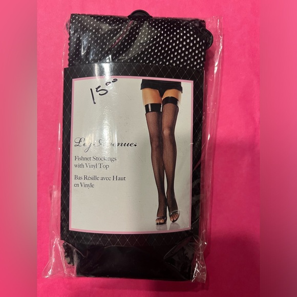Fishnet stocking with vinyl top black - Picture 1 of 2